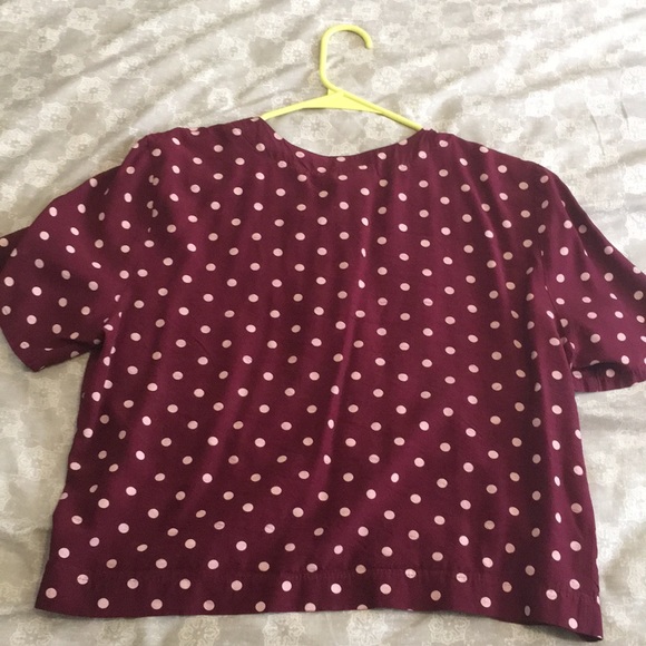 Shortsleeved Maroon Polka Dot Blouse - Picture 7 of 9